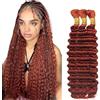 Hxxcoup 34 34 34 Zoll Deep Wave Bulk Braiding capelli umani Bundles Unprocessed #33 Reddish Brown Human Hair Extensions For Boho Braids No Weft Curly Braiding Hair 50g/bundle Total 150g
