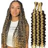 Hxxcoup Deep Wave Bulk Braiding capelli umani Unprocessed P4/613 Highlight Blonde Human Hair Extensions For Boho Braids No Weft Curly Braiding Hair 50g/bundle Total 150g 12 12 12 Inch