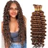 Hxxcoup 34 34 34 Zoll Deep Wave Bulk Braiding capelli umani Bundles Unprocessed #30 Light Brown Human Hair Extensions For Boho Braids No Weft Curly Braiding Hair 50g/bundle Total 150g