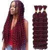 Hxxcoup 30 30 30 Zoll Deep Wave Bulk Braiding capelli umani Bundles Unprocessed #99j Burgundy Human Hair Extensions For Boho Braids No Weft Curly Braiding Hair 50g/bundle Total 150g