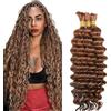 Hxxcoup 30 30 30 Zoll Deep Wave Bulk Braiding capelli umani Bundles Unprocessed #30 Light Brown Human Hair Extensions For Boho Braids No Weft Curly Braiding Hair 50g/bundle Total 150g