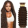 Hxxcoup 34 34 34 Zoll Deep Wave Bulk Braiding capelli umani Bundles Unprocessed #4 Chocolate Brown Human Hair Extensions For Boho Braids No Weft Curly Braiding Hair 50g/bundle Total 150g