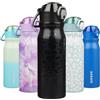 BJPKPK Borraccia termica con cannuccia, in acciaio inox, a doppia parete, senza BPA, a prova di perdite, con coperchio ribaltabile bloccabile e beccuccio in morbido silicone, motivo leopardato nero
