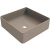 ERCOS Lavabo D'appoggio Quadrato In Ceramica, Lavabo Bagno Colore Cappuccino Opaco , Senza Troppopieno, Dimensioni 416x416 mm