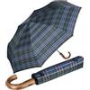 iX-brella - Ombrello da uomo XXL 121 cm con vero manico in legno e accensione automatica, Blu a scacchi - verde, 121 cm