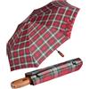 iX-brella - Ombrello da uomo XXL 121 cm con vero manico in legno e accensione automatica, Rosso a scacchi con manico, 121 cm