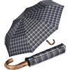 iX-brella - Ombrello da uomo XXL 121 cm con vero manico in legno e accensione automatica, A scacchi scuro B, 121 cm