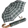 iX-brella - Ombrello da uomo XXL 121 cm con vero manico in legno e accensione automatica, quadrettato verde, 121 cm