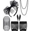Blulu Accessori anni '80 donne pizzo fascia orecchini guanti a rete collana braccialetto per feste retrò anni '80 Halloween