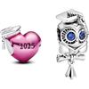 PHCLASY Owl and Cuore Graduation Cap Charms Compatibile con Bracciali e Collane Europei, Stagione di Laurea Per le Donne