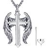 Odinstone Collana per urna di ceneri in argento 925 Ciondolo per ceneri Croce Ali d'angelo Memorial Locket Gioielli per la cremazione per donne uomini umani