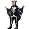 SMIFFYS Costume scheletro pipistrello, Nero, con tuta, cappuccio e ali Halloween