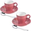 ionEgg Tazza da caffè in porcellana con piattino e mini cucchiaini in acciaio inox, 80 ml, confezione da 2, rosa