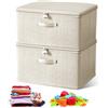 Zamety Scatola con serratura, 2 pezzi, scatola richiudibile, scatola pieghevole con lucchetto, contenitore in tessuto beige con coperchio, scatola richiudibile per giocattoli, vestiti, snack, 30 x 20