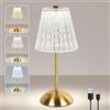 vsshe Lampada da Tavolo Ricaricabile e Senza Fili, 2000mAh Dimmerabile Abat Jour da Comodino Cristallo, Lampada da Comodino Touch Dimmerabile, 3 Colori USB-C, per Camera, Salotto, Ufficio, Bar, oro