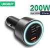 UBIGBUY Adattatore per caricabatteria da auto USB C da 200W caricabatteria da auto di tipo C a 3 porte PD 100W + PD 100W ricarica rapida per laptop iPhone Galaxy iPad MacBook