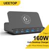 Ueetop 160W stazione di ricarica USB ricarica Wireless 65W PD PPS 45W caricatore GaN caricabatterie rapido per Tablet portatile iPhone 15 Samsung