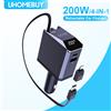 UHOMEBUY Caricatore per telefono da auto 4 IN 1 da 200 W Tipo C PD105W Cavo di ricarica retrattile con display digitale per laptop IPhone Huawei Samsung