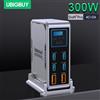 Ubigbuy Caricatore GaN da 300 W PPS PD 100 W USB Tipo C Display digitale a 6 porte Stazione di ricarica rapida da tavolo per MacBook iPhone Samsung
