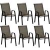Easycomfort Sedie da Giardino Set 6 Pezzi, Sedie da Esterno Impilabili in Metallo e Tessuto Traspirante, Marrone