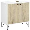 kleankin Mobile sottolavabo, con 2 ante, piedi in acciaio, 60 x 30 x 60 cm, Bianco e legno naturale | Aosom Italy