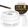 ZEYACHAN Nail Extension Gel 5 IN 1- Senza TPO- Gel Autolivellante Unghie UV/LED - Media Densità - Facile Lavorabilità - Lunga Durata - 20 ml (Clear)