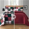 Elegant Comfort Trapunta reversibile in 3 pezzi, motivo patchwork scozzese, morbido copriletto con federe abbinate, cuciture di alta qualità, per tutte le stagioni, per letto matrimoniale XL, bordeaux