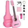 VEVOR Chitarra Classica, 780 mm, in Legno per Principianti, con Corde in Nylon, Custodia Morbida, Tracolla, Accordatore, Corde Extra, Plettri, Capotasto, Tiglio, per Adolescenti, Adulti, Rosa