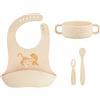 Babymoov Set primi pasti Babymoov Mini Roar: set da 4 pezzi in silicone, ciotola per bambini, 2 cucchiai per bambini, bavaglino per lo svezzamento, a partire dai 4 mesi Set regalo ideale
