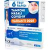 Eurocali 6x Tamponi COVID 19 - Test Nuove Varianti 2025 - Tamponi Rapidi Nasali Certificati per Uso Domestico, Risultato Rapido