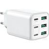 sccvee Caricatore USB C Presa, 60W 6-Porto Alimentatore USB Multipla Ricarica Veloce Tipo C Caricabatterie Spinotto Multiplo Spina Rapido Caricatore per iPhone 16/15/14 Pro Max Plus/Galaxy S24/S23/Tablet