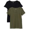 Amazon Essentials T-Shirt da Donna con Scollo Rotondo a Maniche Corte vestibilità Classica (Disponibile in Taglie Forti), Confezione da 2, Nero/Verde Mimetico, M