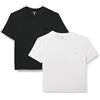 Amazon Essentials T-Shirt con Tasca Girocollo a Maniche Corte con vestibilità Comoda in Jersey Donna, Pacco da 2, Bianco/Nero, L