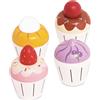 Le Toy Van Gioco educativo cupcakes finti, giocattolo per bambini, 2 anni, set da 4 muffins con confezione regalo, gioco Montessori, in legno naturale FSC e colori a base d'acqua