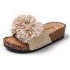 JOMIX Ciabatte Donna Estive Pantofole Moda a Zeppa Casuole con Fiori Suola in Sughero per Spiagia Mare SD9173-7 Beige, 36