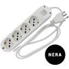Faeg FG19304. Multipresa Nera 4 prese schuko bipasso 2P+T 10/16A spina 2P+T 16A + int. luminoso IP20