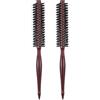 Wanmu 2 pennelli rotondi piccoli, con setole di cinghiale naturali, portatili, mini spazzole rotonde per asciugatura con manico in legno, per donne e uomini, capelli corti o sottili, barba fine