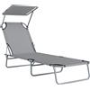 Outsunny Sdraio da Giardino Pieghevole con Tettuccio Regolabile e Schienale Reclinabile a 4 Livelli, Grigio Chiaro