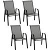 Outsunny Set 4 Sedie da Giardino Impilabili e Salvaspazio con Braccioli in Metallo e Tessuto a Rete, Grigio|Aosom
