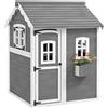 Outsunny Casetta per Bambini 3-8 Anni con 6 Finestre e Fioriera, in Legno di Abete, 104.5x110x137 cm, Grigia|Aosom