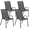 Outsunny Set 4 Sedie da Giardino Impilabili in Acciaio e Tessuto a Rete Traspirante, 54x71x93 cm, Nero