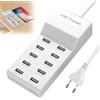 WIYETY 10 porte USB caricabatterie: stazione di ricarica USB multi-porta da 50W, presa singola 5V/2,4A, hub di ricarica a 10 porte con tecnologia di rilevamento automatico della ricarica rapida, per