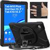 Gerutek Custodia per Lenovo Tab M10 Plus 2nd Gen 10.3 Pollici/Lenovo Tab K10, Custodia Robusta con Supporto Girevole 360, Cinghia a Mano/Tracolla, Portapenne, Nero