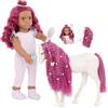 OG DOLLS Our Generation - Estra e Delta - Set bambola e puledro da 46 cm - Capelli fucsia abbinati - Accessori per la toelettatura e lo styling - Gioco di finzione - Giocattolo per bambini dai 3 anni in su