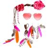 Chaks - Set di accessori hippie da 4 pezzi, accessori Flower Power | Con collana Peace, occhiali a forma di cuore, fermagli per capelli e orecchini, accessorio anni '70 per festival e Carnevale