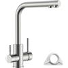 APPASO Rubinetto a 3 vie, rubinetto da cucina a 3 vie, 3 in 1 miscelatore da cucina per filtro dell'acqua, rubinetto a tre vie, rubinetto potabile con 2 leve, rubinetto da cucina in acciaio inox