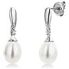 Miore Orecchini Donna Perle di fiume Pendenti con Diamanti taglio Brillante Oro Bianco 9 Kt / 375