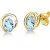 Miore Orecchini Donna Piccoli a Lobo Topazio Blu con Diamanti taglio Brillante Oro Giallo 9 Kt / 375