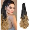 Cybelleza Coda Capelli Extension Coda di Cavallo 45cm Estensioni per Capelli Ricci Mossi Ondulati Lunghi Sintetici Ponytail Claw Posticci Parruchino Donna, Nero Ombre Biondo Scuro