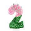 mciskin Candele con numero di compleanno a corona, decorazioni per feste rosa e verdi, decorazioni per il 2° compleanno per ragazze, candele glitterate per torta con paillettes per feste a tema principessa